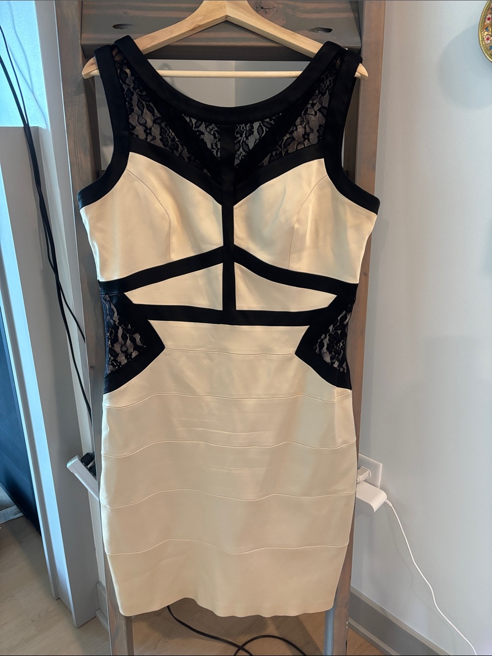 Jax Cream and Black Lace Midi Dress